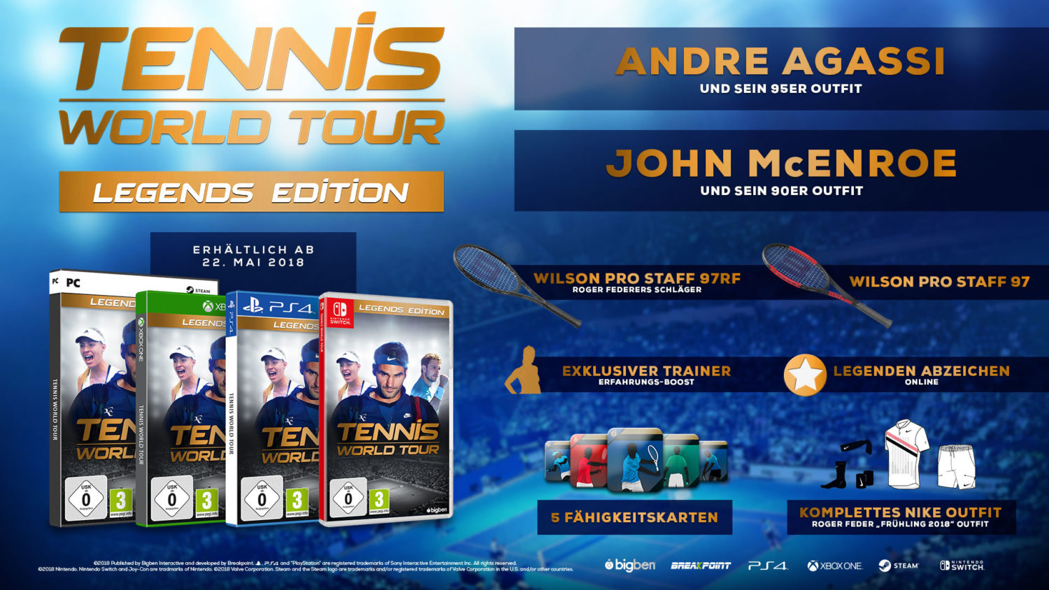 Tennis World Tour Legends Edition John McEnroe Vs Andre Agassi Gameplay