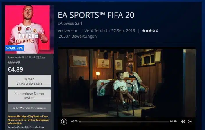 PSN Store Sale: Zahlreiche Blockbuster-Angebote – FIFA 20 für weniger als 5 Euro